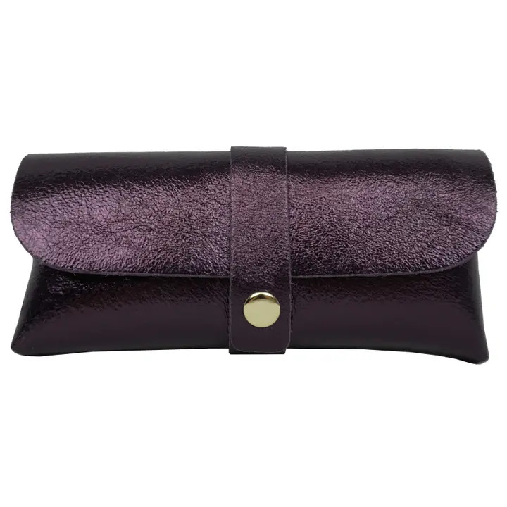 Etui à lunettes en cuir métallisé Bordeaux foncé