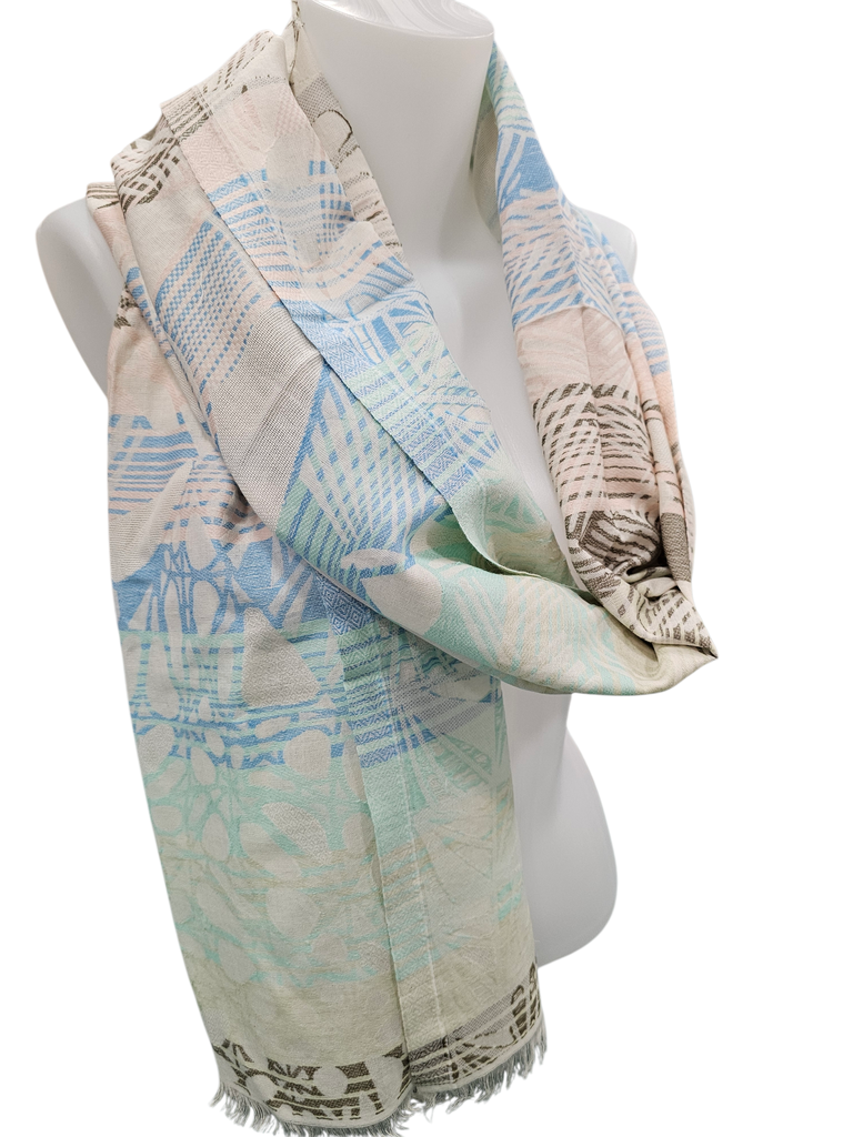 Foulard en coton tissé 3 – Unik - beige bleu