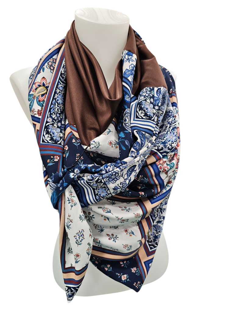 Ellecie - Foulard triangle bleu et brun - n°5