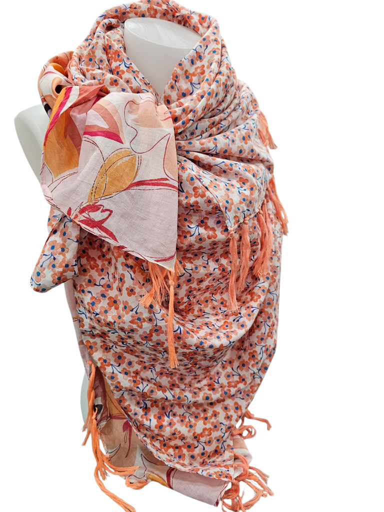 Foulard artisanal Anne Gaudry – Grand format - AG04 - orange fleurs