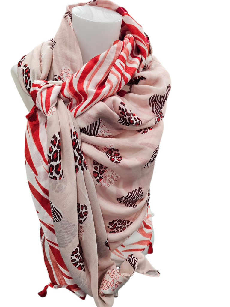 Foulard artisanal Anne Gaudry – Grand format - AG06 - rose/rouge coeur