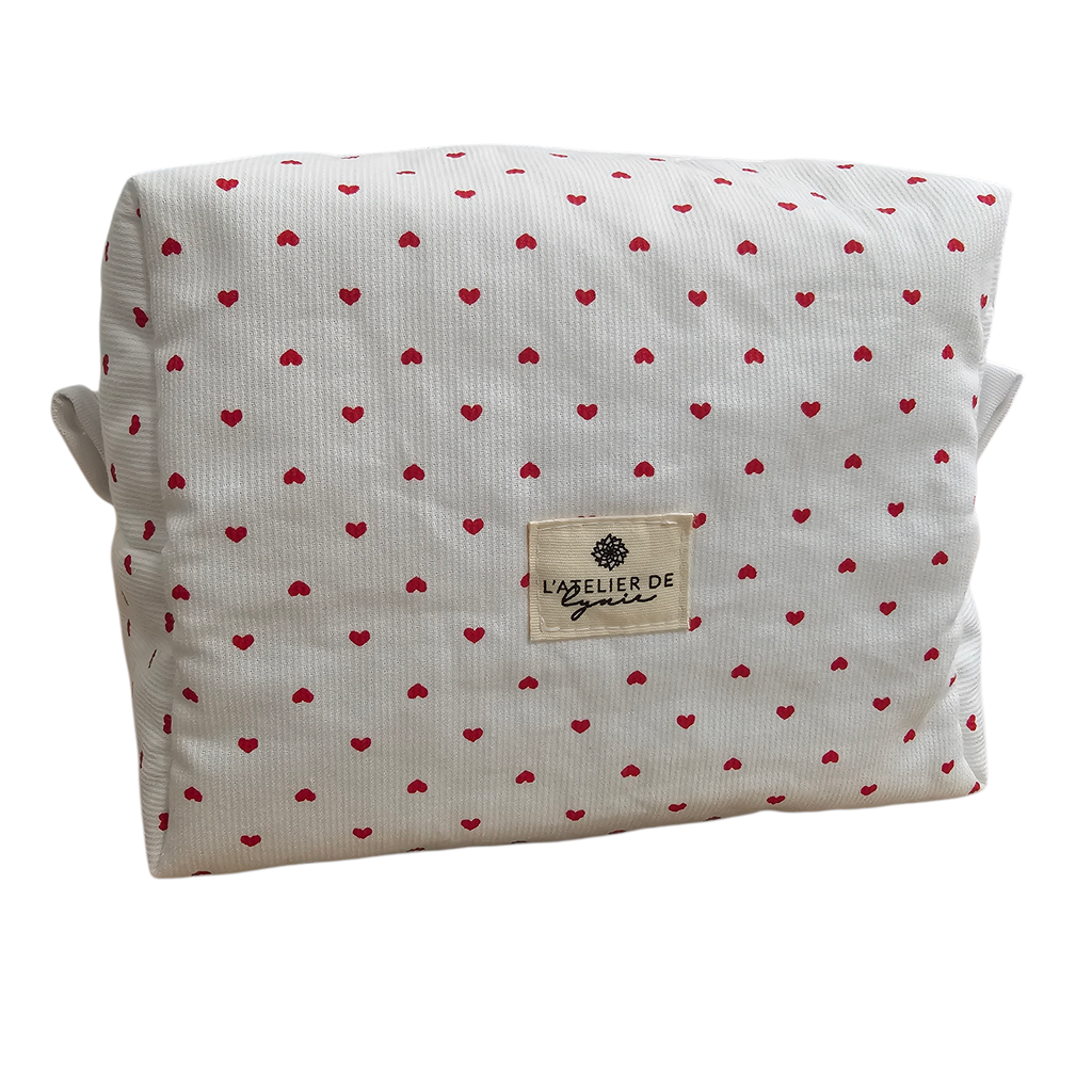 Trousse de toilette artisanale format moyen - Cœurs rouges – Lynie