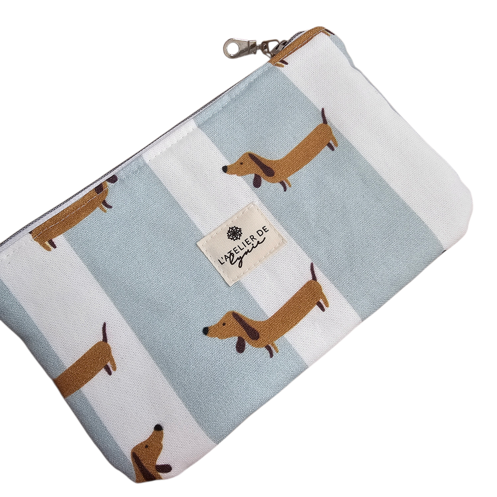 Trousse plate artisanale – Teckels - Idéale pour sac à main, voyage, maquillage et papiers – LYNIE