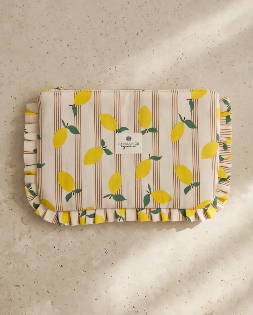 Collection Citron – Grande pochette plate artisanale à volants