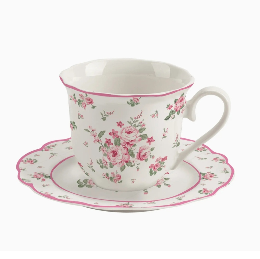 Tasse en porcelaine avec soucoupe Bella – Isabelle Rose | Vaisselle élégante pour thé et café