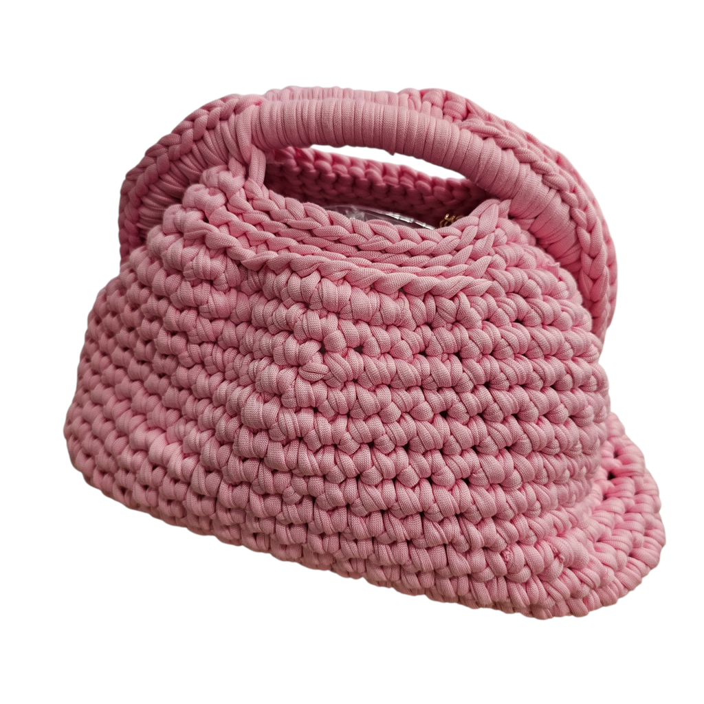 Sac crochet rose avec chaîne dorée – Sac tendance printemps été