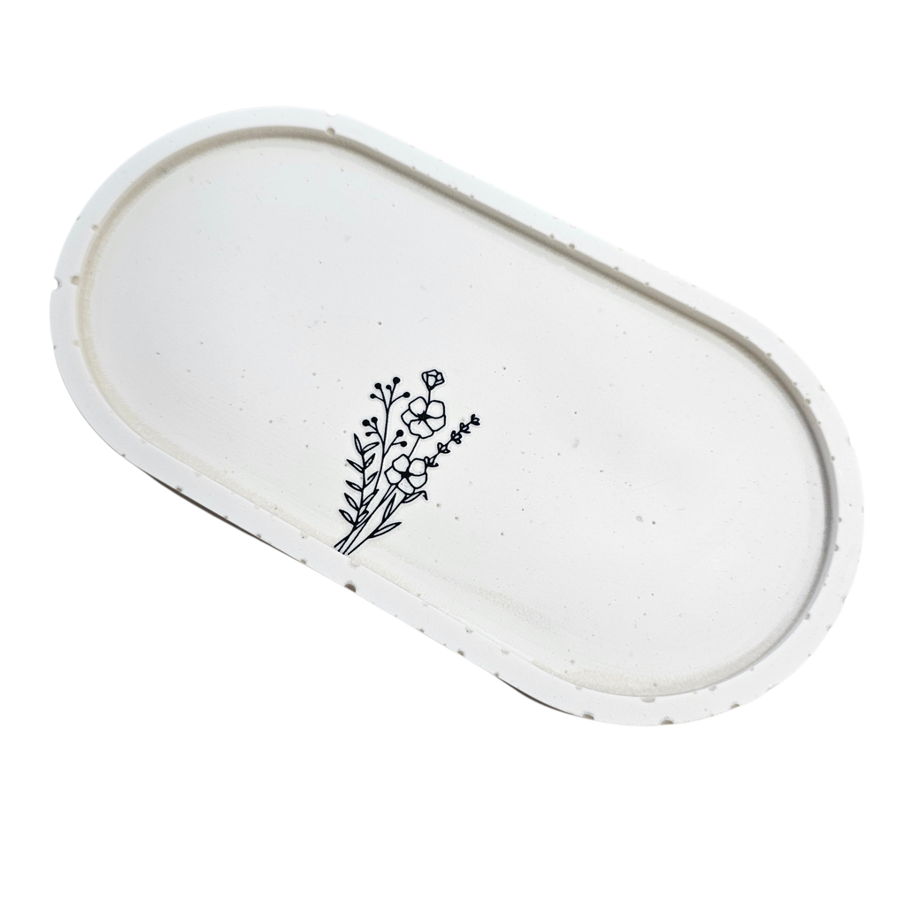 Petit plateau en jesmonite “Fleurs” – Vide-poche décoratif fait main - Lynie