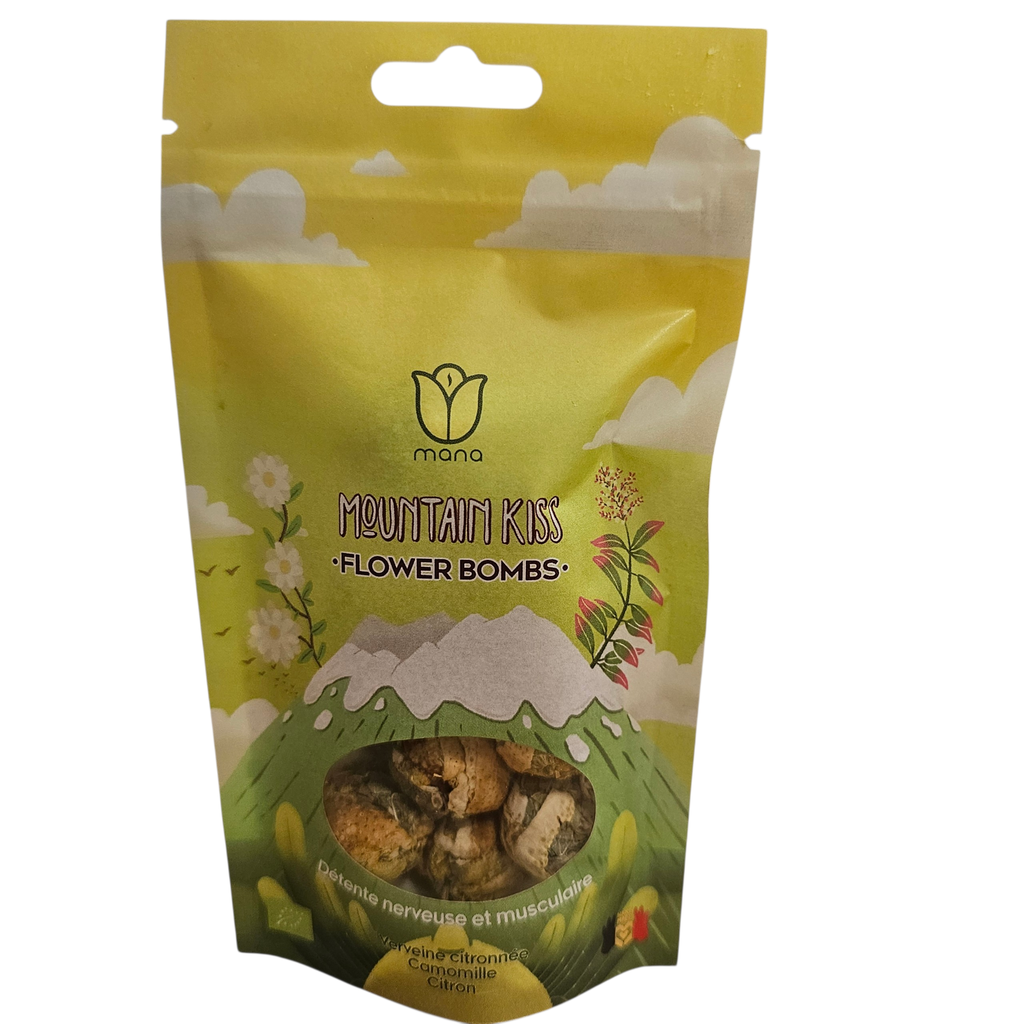 Mana Flower Bombs Mountain Kiss – Tisane bio respiration & fraîcheur x10 – Infusion artisanale belge