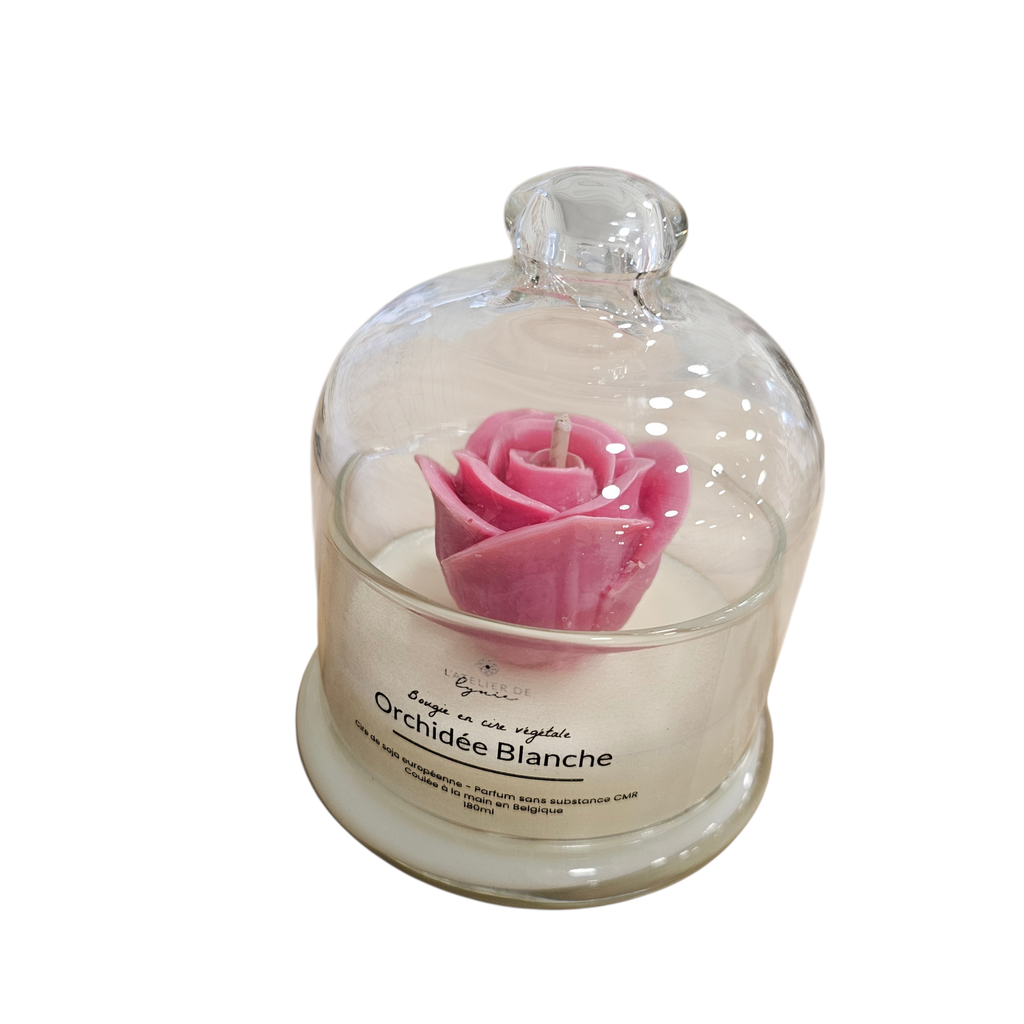 Bougie artisanale sous cloche Orchidée Blanche – Cire végétale vegan – Lynie