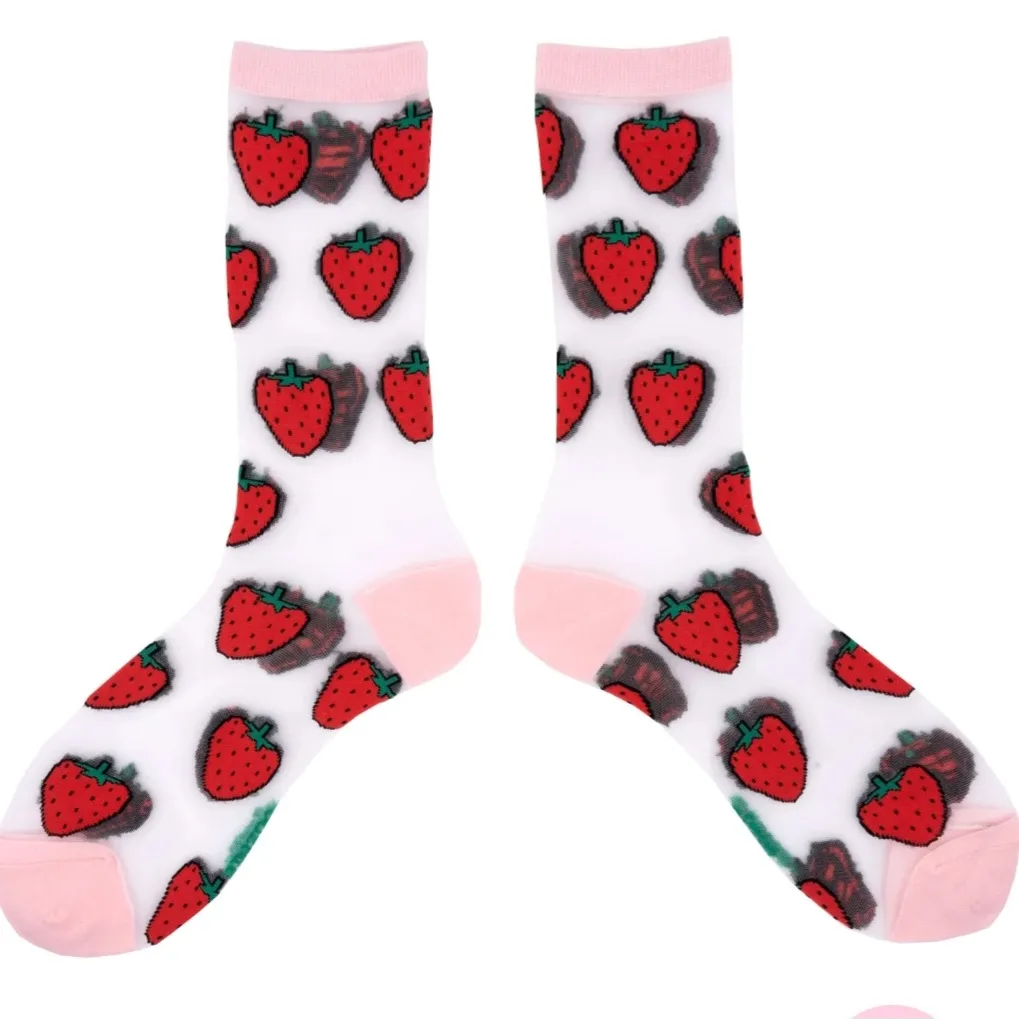 Chaussettes transparentes fraises – Coucou Suzette | Chaussettes femme fantaisie fruits made in France