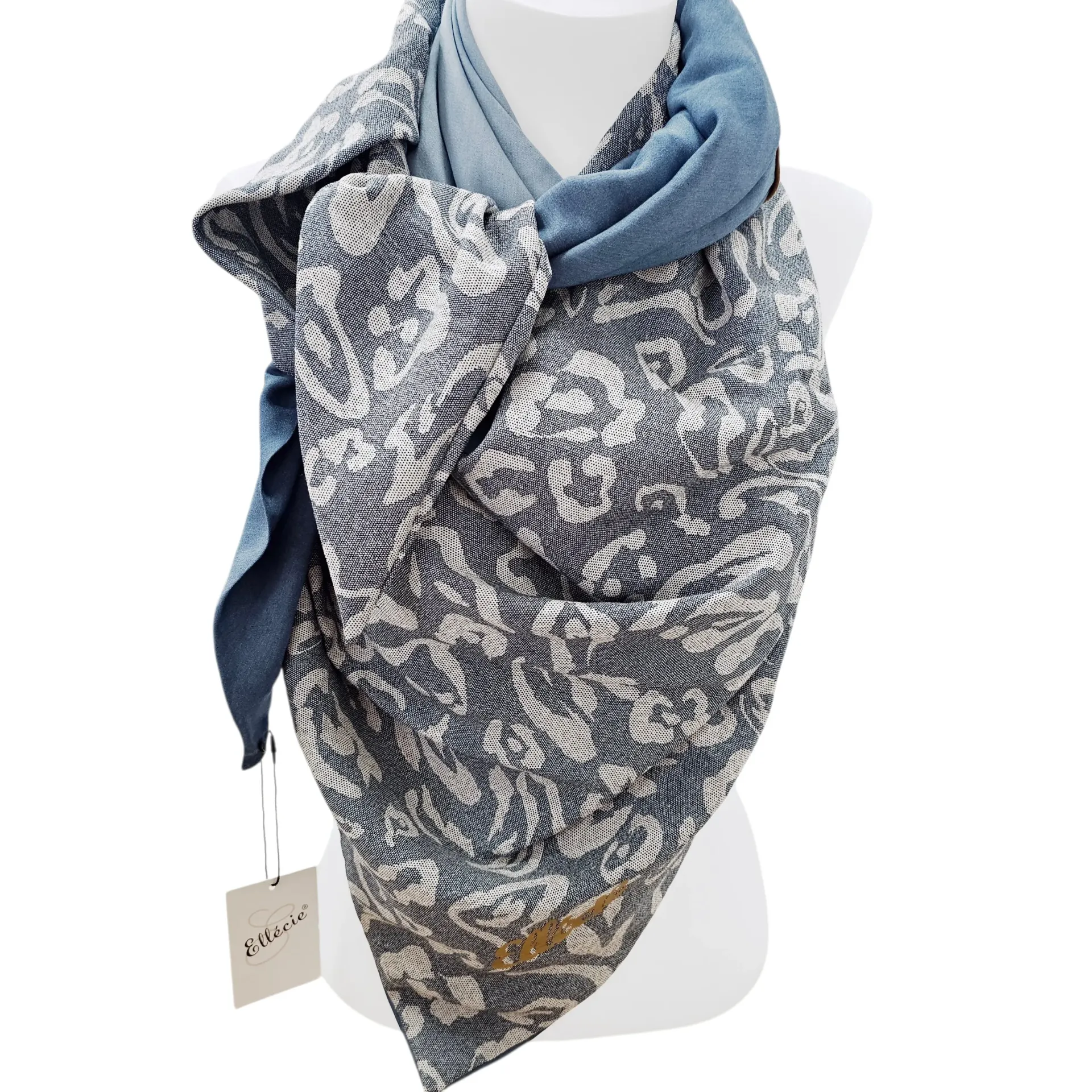 Foulard triangle bleu imprimé animal Ellécie – Créatrice belge fait main