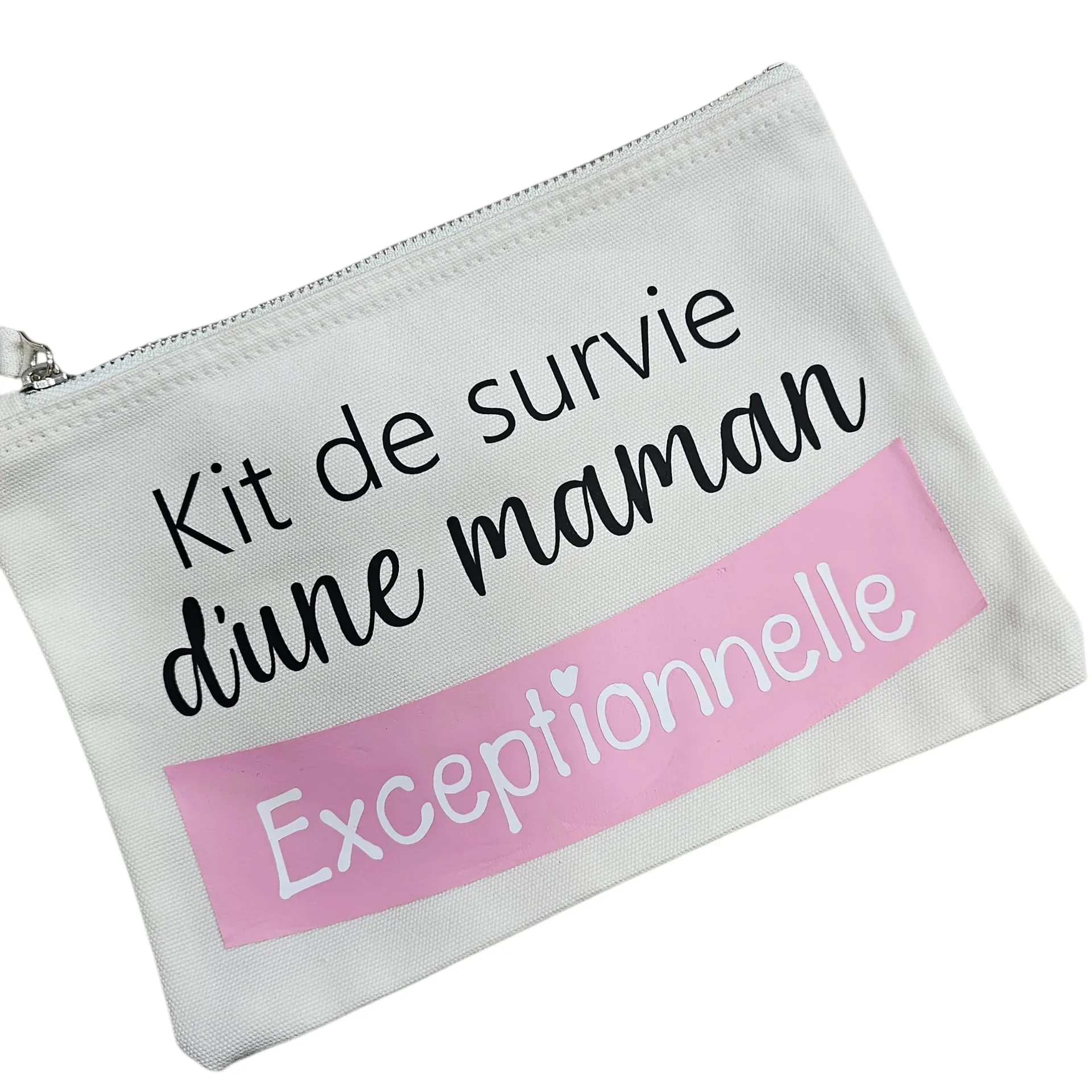 Pochette coton "Kit de survie d’une maman exceptionnelle" – Rose