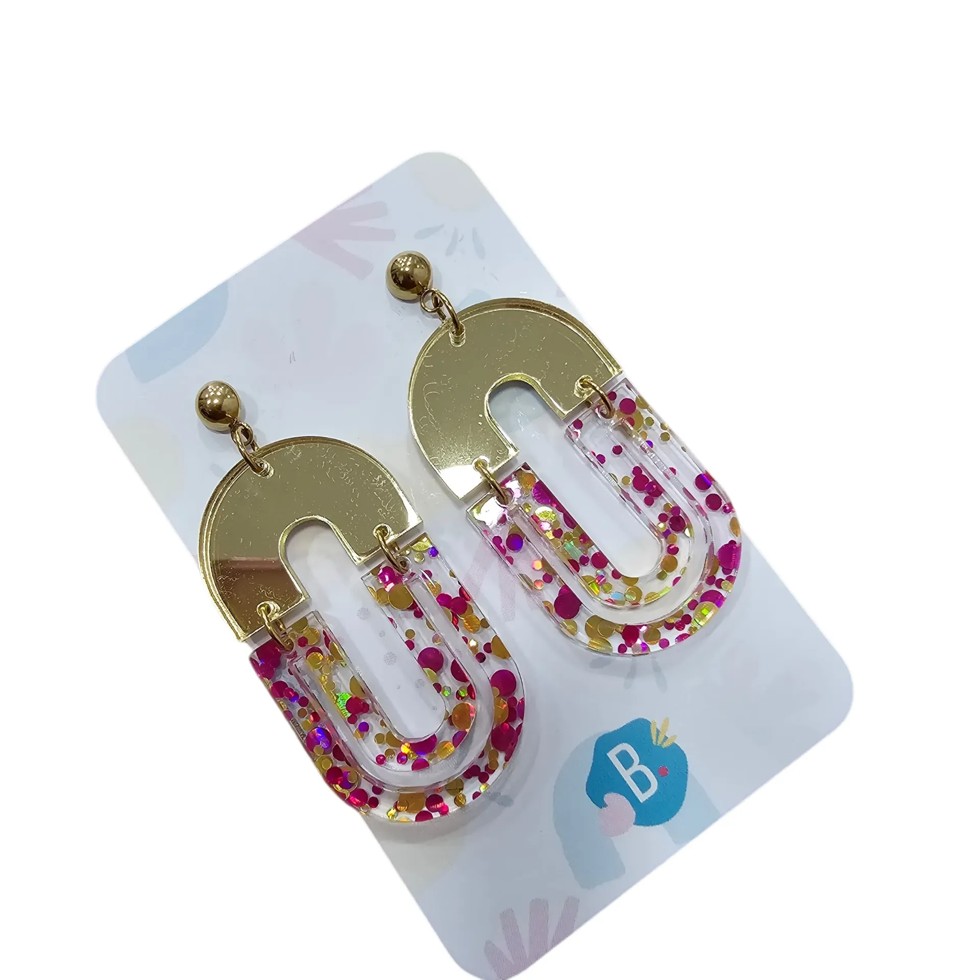 Boucles d’Oreilles Babelutte Création – Bijoux Colorés en Plexiglas - multicolore rose doré