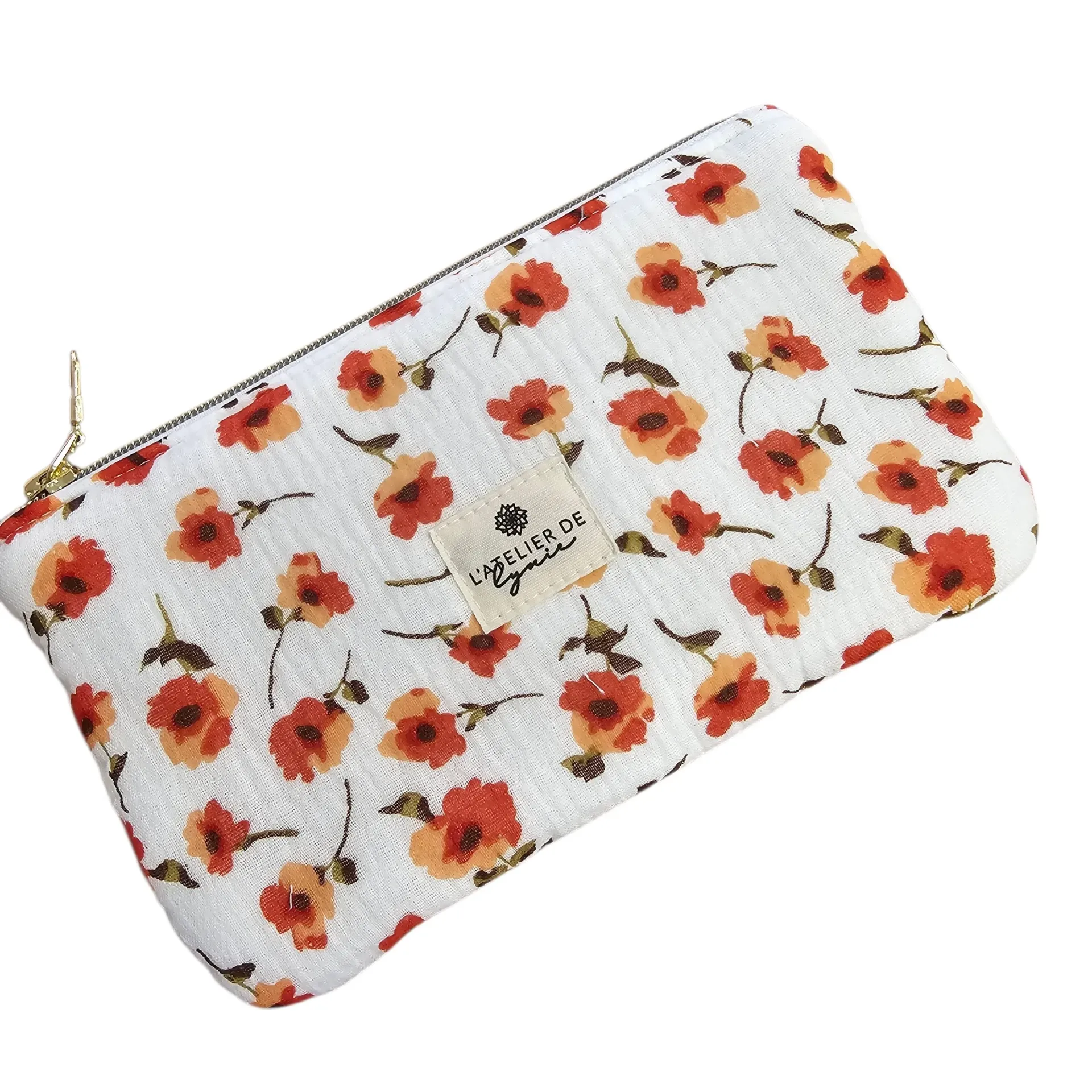 Trousse Plate en Double Gaze Coquelicots – Fabrication Artisanale - Lynie