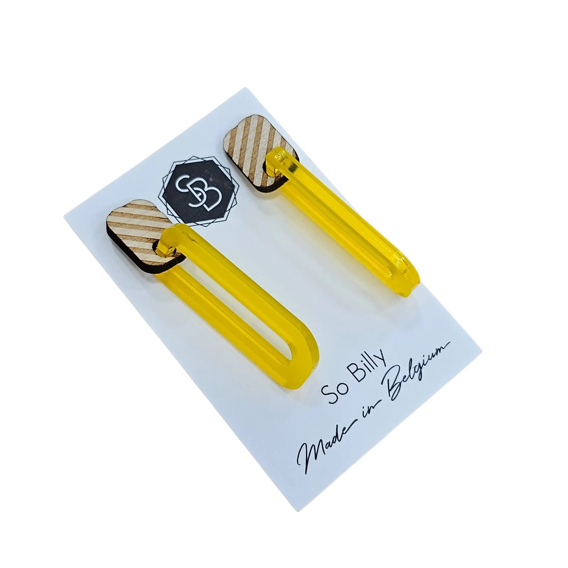 Boucles d’oreilles colorées en plexiglas – Créations fun & originales by So Billy - jaune