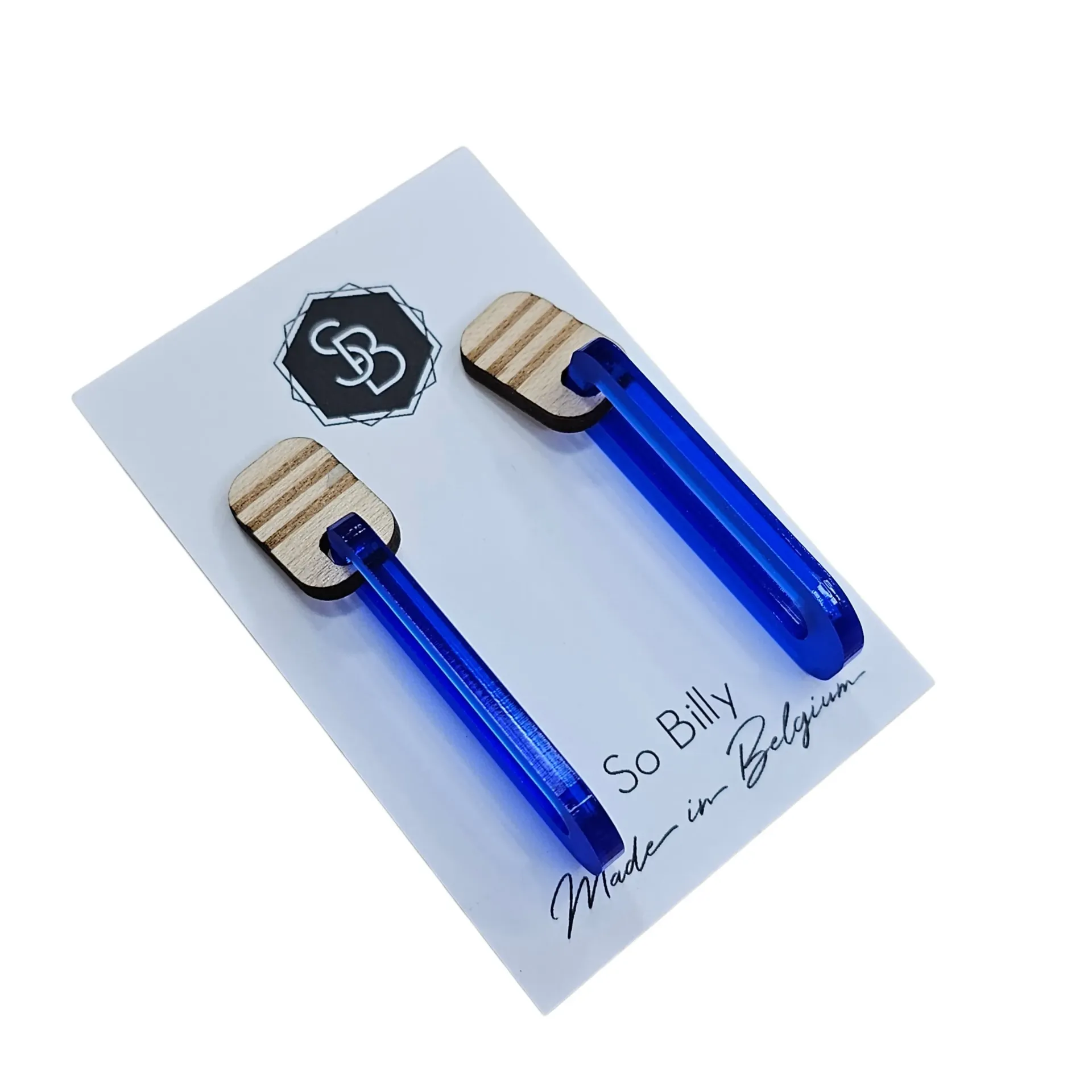 Boucles d’oreilles colorées en plexiglas – Créations fun & originales by So Billy - bleu