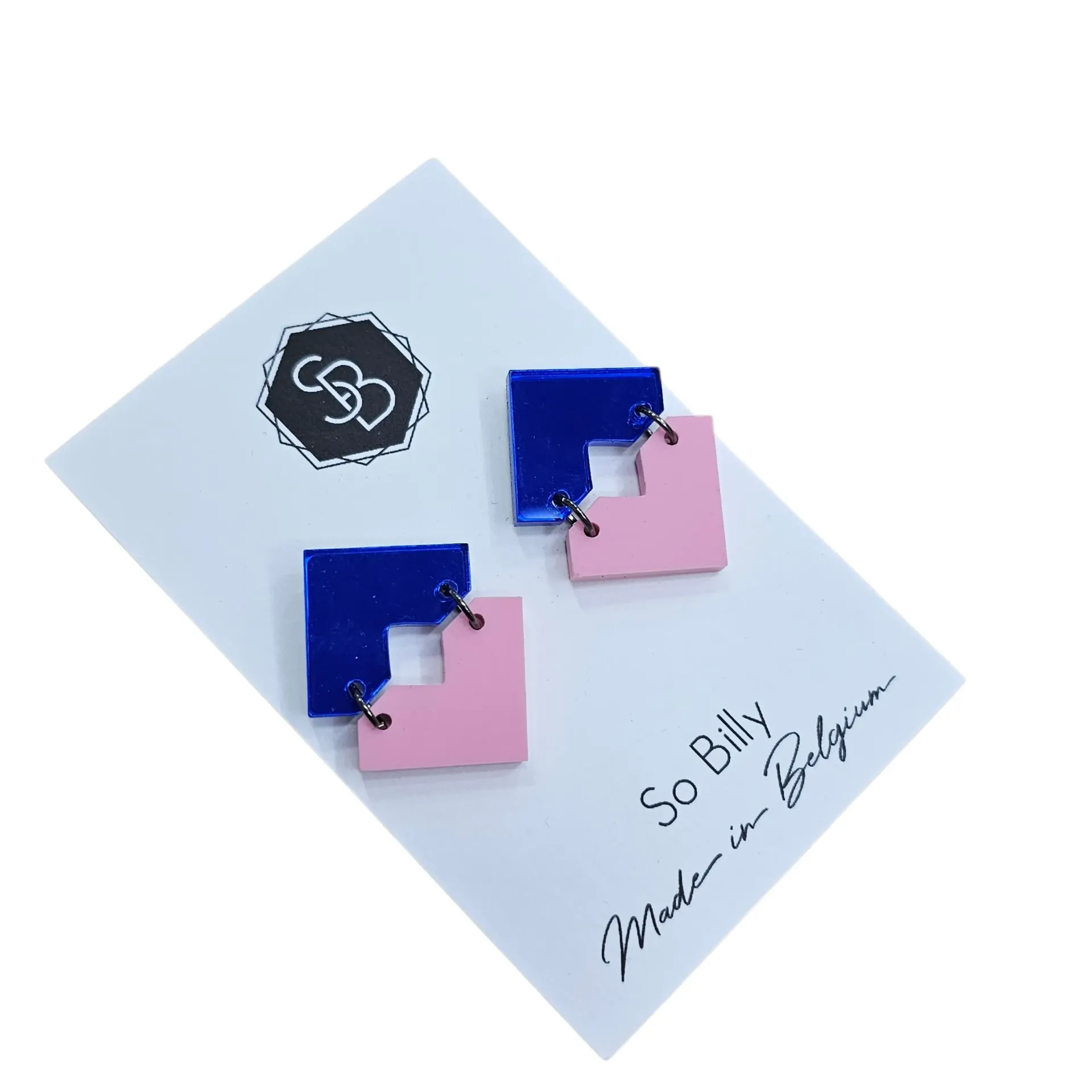 Boucles d’oreilles colorées en plexiglas – Créations fun & originales by So Billy - triangle bleu / rose