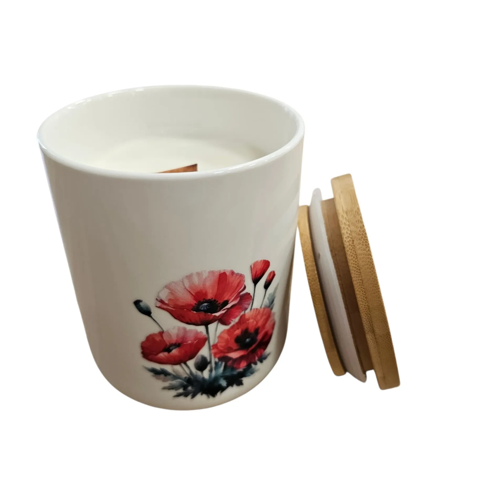Bougie Artisanale Coquelicot 350 g – Pot en Céramique Blanc Réutilisable