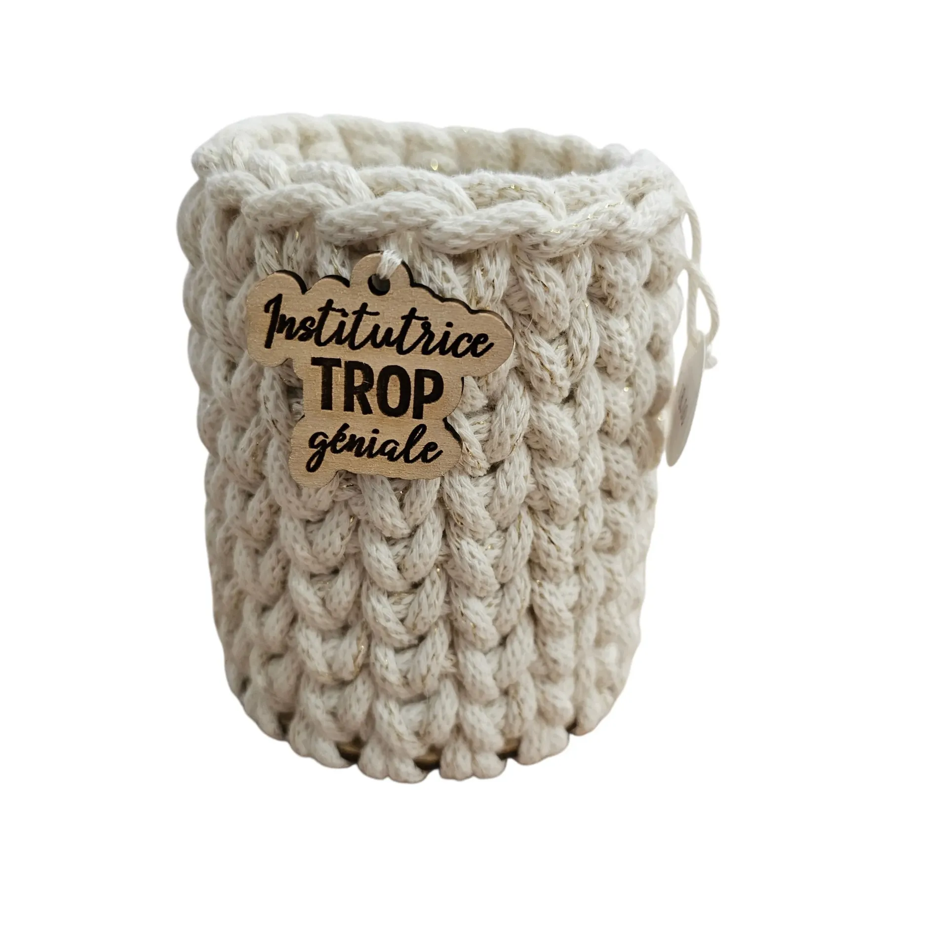 Pot à Crayons Beige au Crochet – Cadeau Institutrice