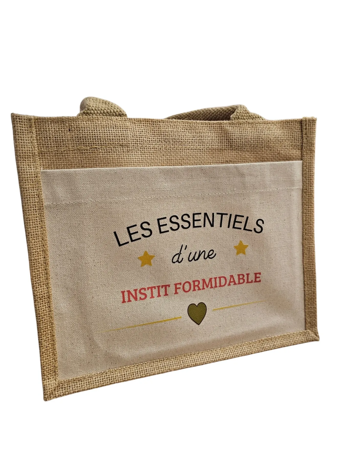 Sac en Jute "Les Essentiels d'une Instit Formidable" – Cadeau Institutrice
