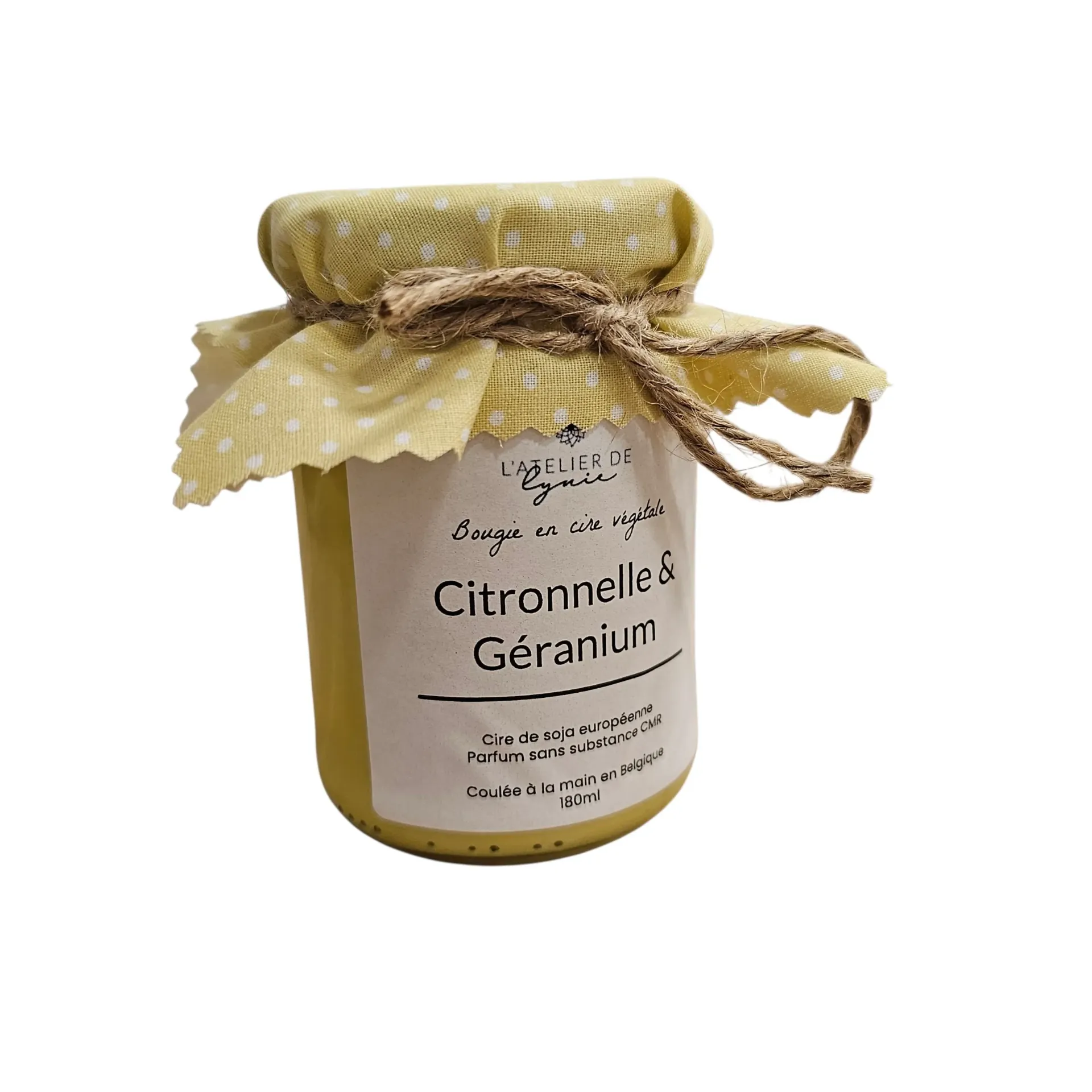Bougie Artisanale Géranium & Citronnelle 160 g – Pot en Verre Style Confiture