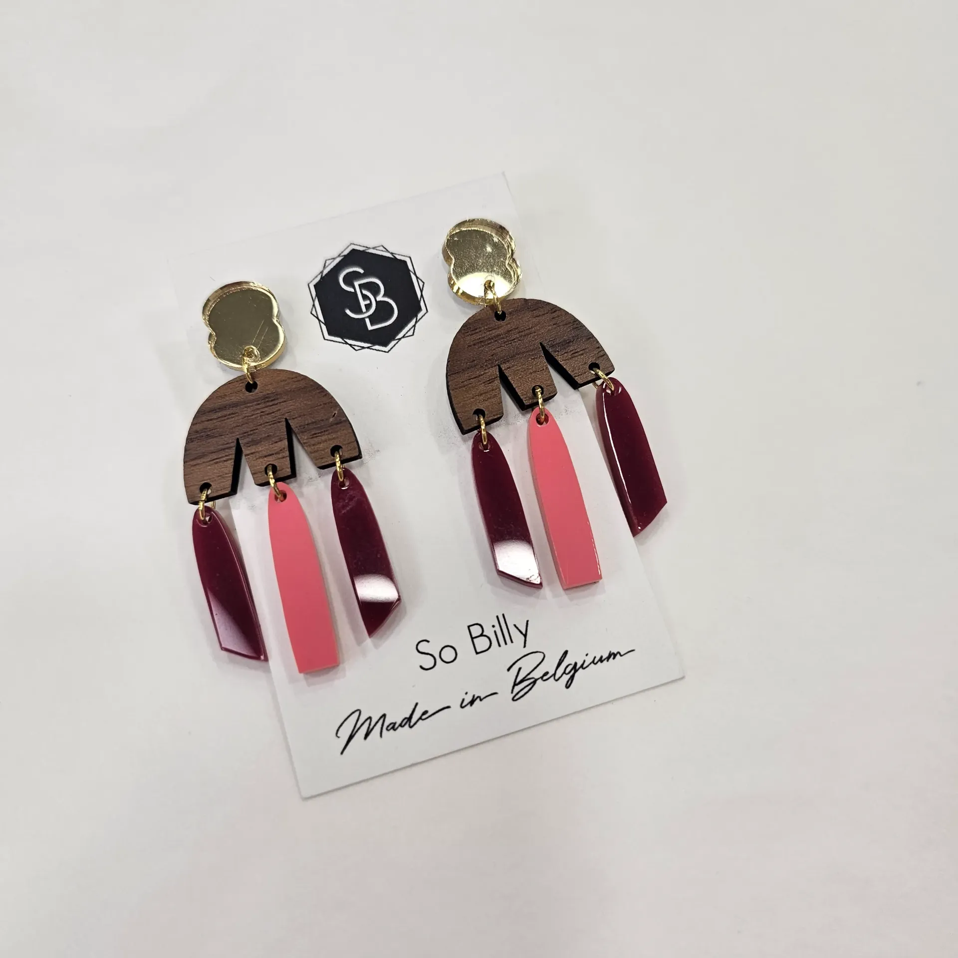 Boucles d’oreilles en plexiglas Glam - bois & rose – So Billy