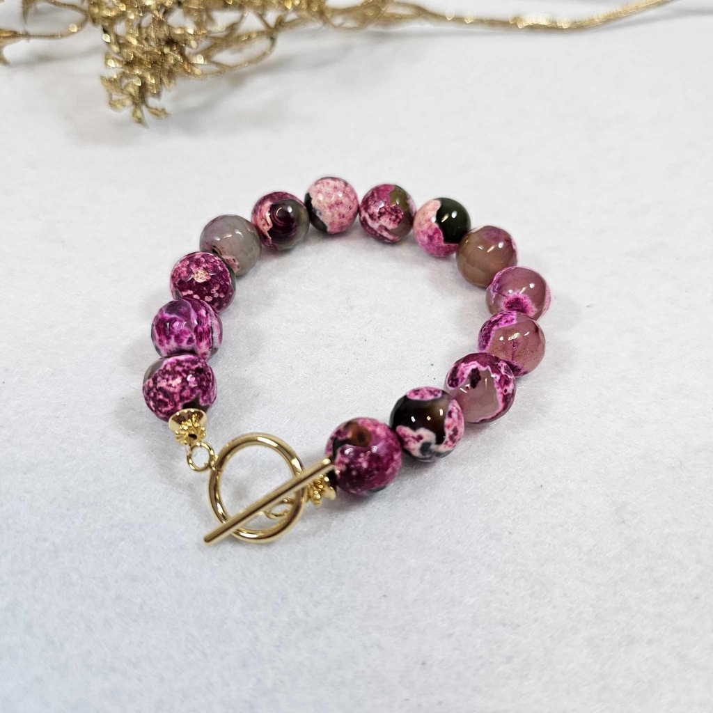 Bracelet Agate Fuschia - Poignet 17/18 cm