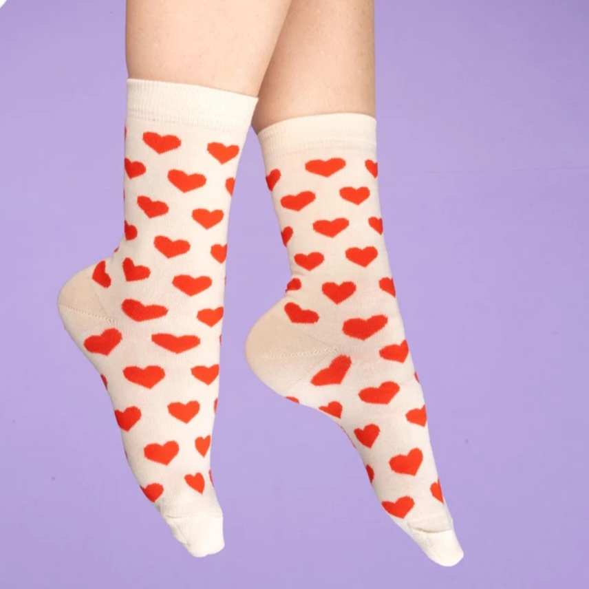 Coucou Suzette - Chaussettes cœurs rouges