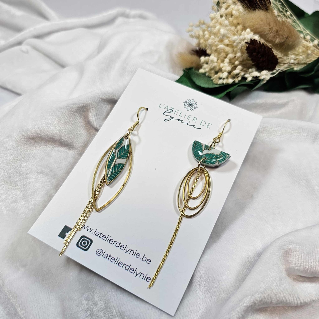 Lynie - Boucles d'oreilles Feuilles vertes 240313