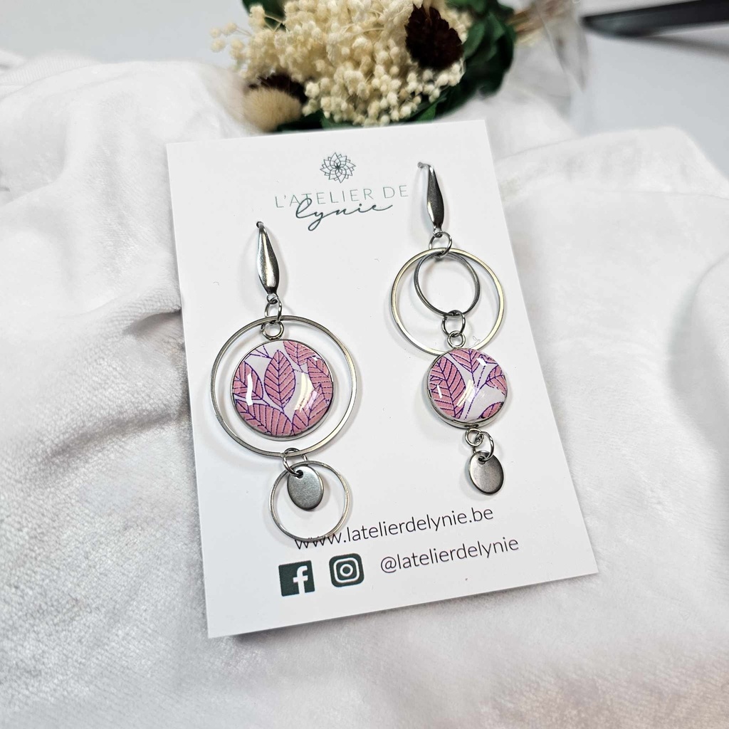 Lynie - Boucles d'oreilles Feuilles roses 240310