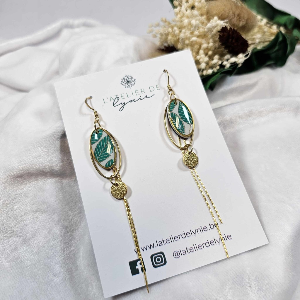 Lynie - Boucles d'oreilles Feuilles vertes 240311