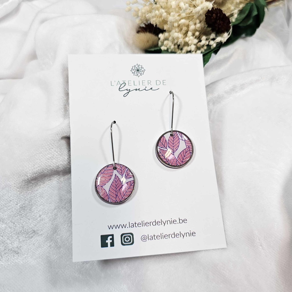 Lynie - Boucles d'oreilles Feuilles roses 240309