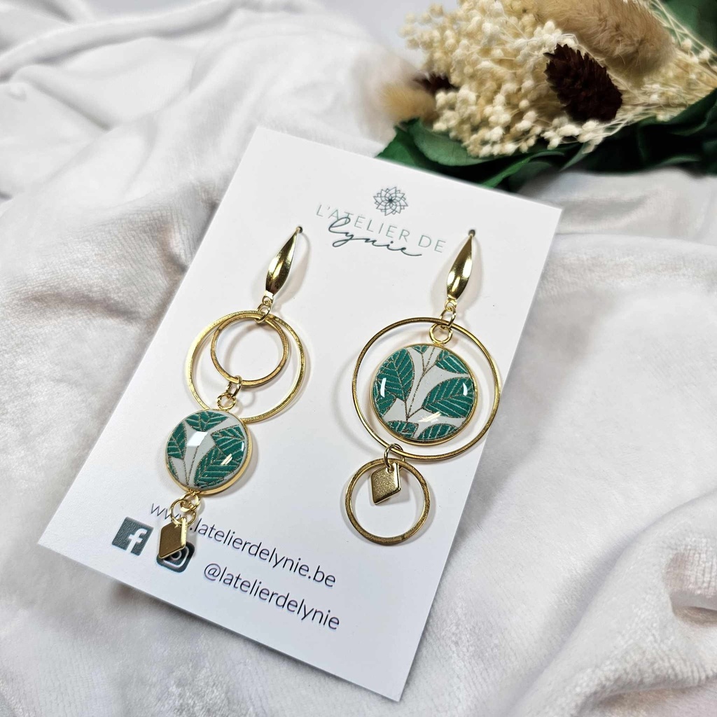 Lynie - Boucles d'oreilles Feuilles vertes 240312