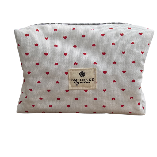 Petite trousse de toilette - blanche coeurs rouges  