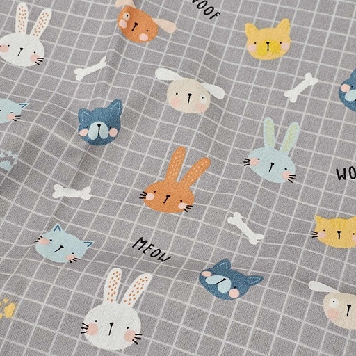 Tissu 11 - Coton Lapins sur fond gris