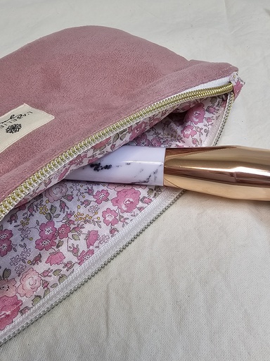 Trousse plate suédine rose