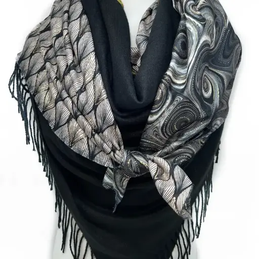 Lineta - Foulard grand carré 4 en 1 - Noir