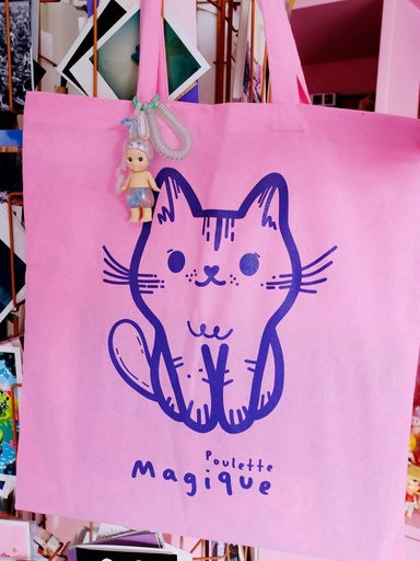 Poulette Magique - Totebag rose  - chat bleu