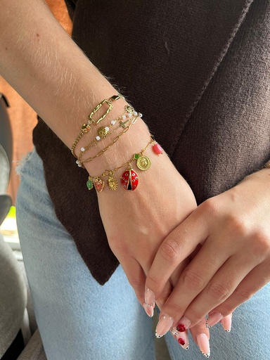 Bracelet breloque en acier inox coccinelle - Eclat Paris