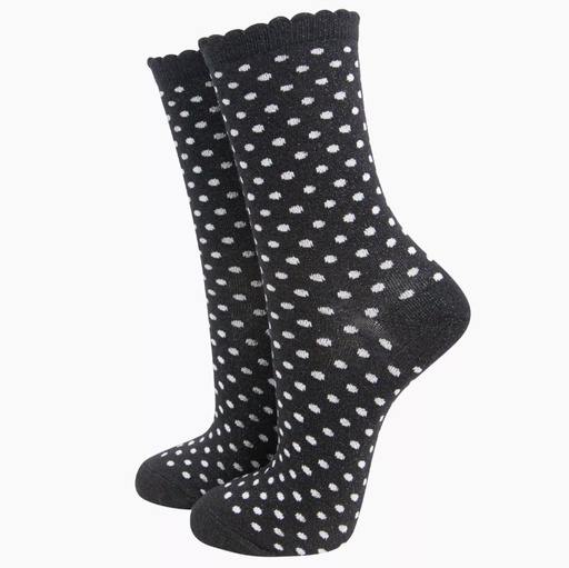 Chaussettes en bambou pour femmes - Noir et blanc, pois