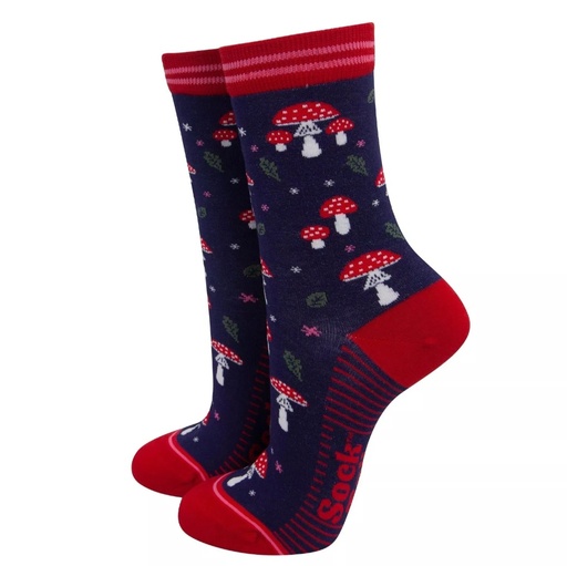 Chaussettes en bambou pour femmes - bleu, champignons 