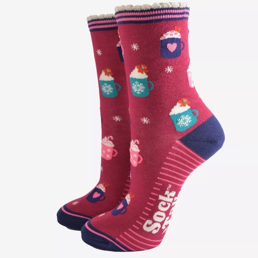 Chaussettes en bambou pour femmes -bordeau, tasse