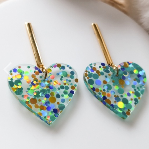 Babelutte - Boucles d'oreilles - coeur vert/bleu