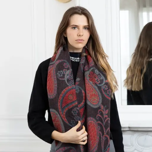 Lineta - Echarpe imprimé motif cachemire - Noir