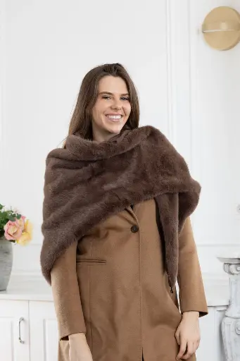 Lineta - Echarpe fausse fourrure brune