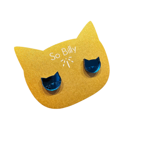 Boucles d’oreilles puces bleu roi “Silhouette chat” – So Billy