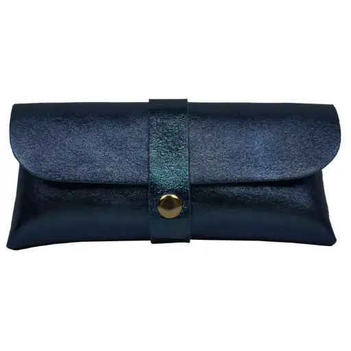 Etui à lunettes en cuir métallisé Marine