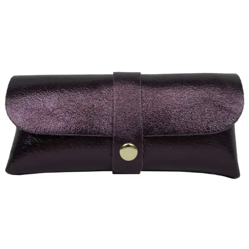 Etui à lunettes en cuir métallisé Bordeaux foncé
