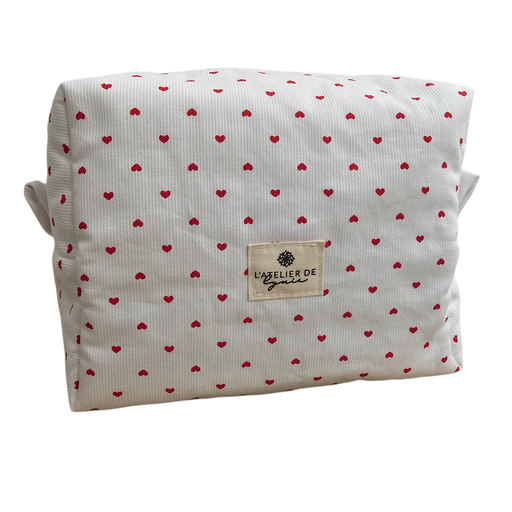 Lynie - Trousse de toilette - moyen format -blanc coeurs rouges