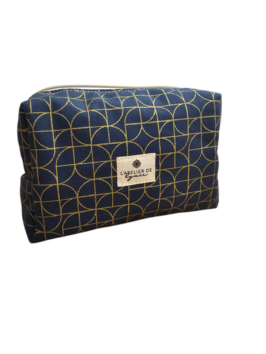 Petite trousse de toilette géométrique - bleu/or